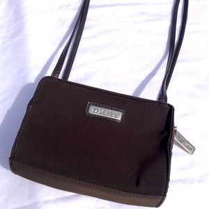 VINTAGE DKNY BROWN FABRIC MINI CROSSBODY BAG